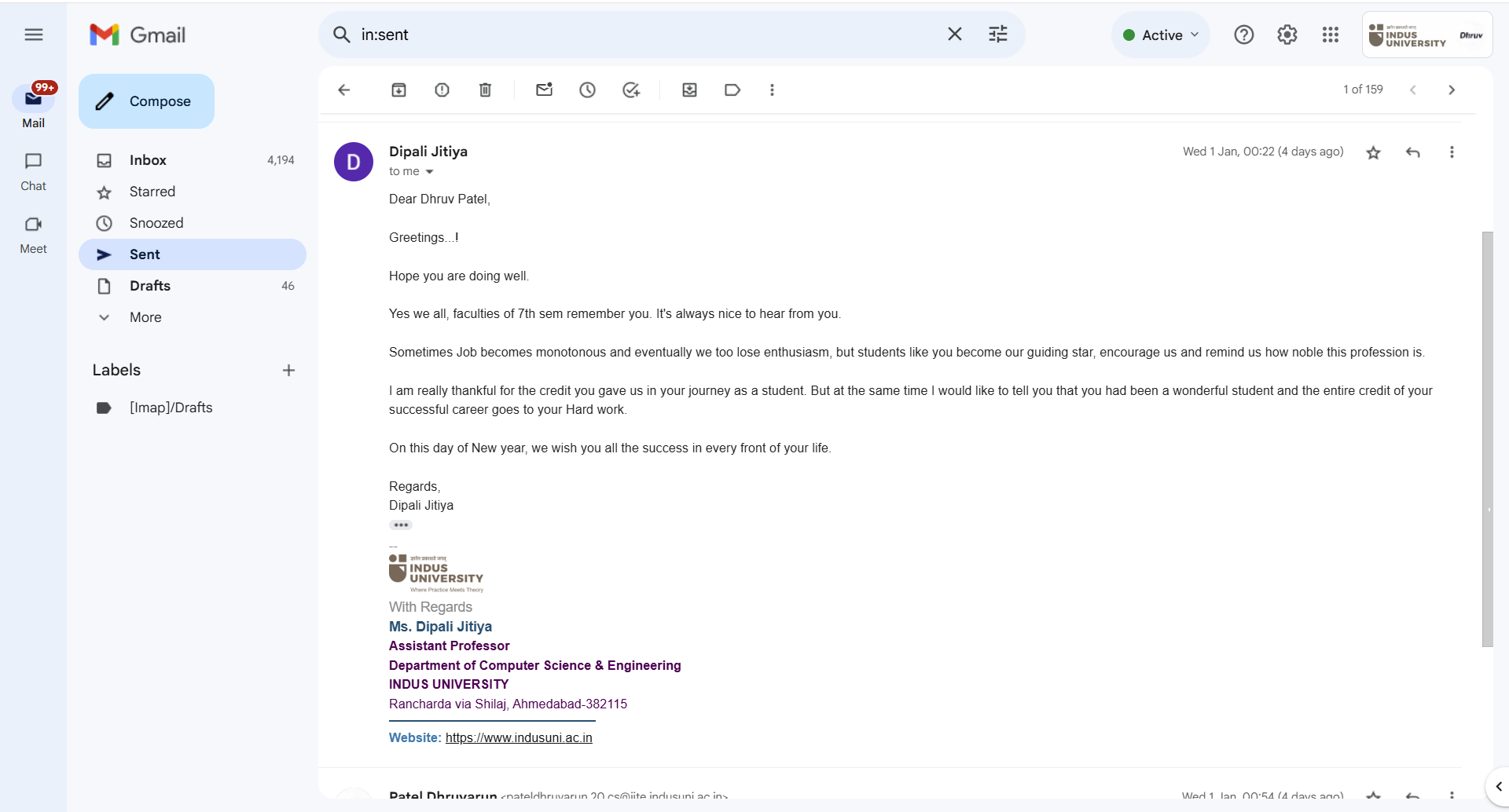 Dipali Ma’am’s email